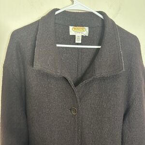 Talbots Boiled Wool Raw Edge Black Midi Jacket 1X Unlined Coat Button